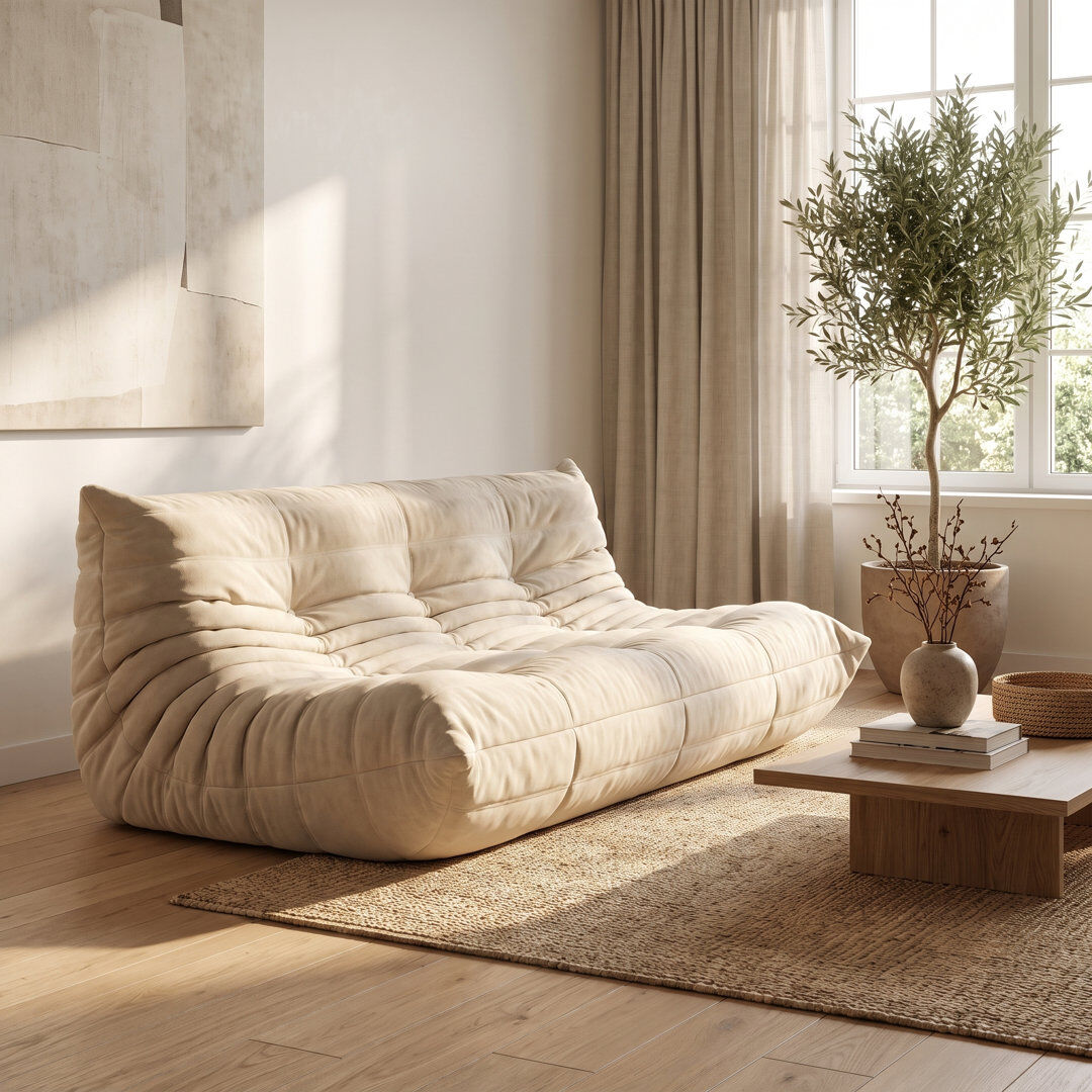 17 Stories Chenille Bean Bag Sofa Beige 72cm H x 185cm W x 101cm D