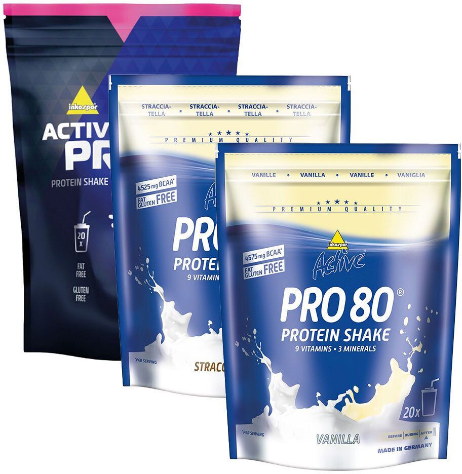 Inkospor Active Pro 80,Vanille, Himbeere-Joghurt, Stracciatella Pulver 3x500 g