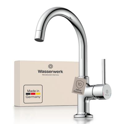 Waschtischarmatur WASSERWERK "WT 14", silber (chrom), B:4,5cm H:25cm T:17cm, Messing, Armaturen, inkl. Popup, 360 schwenkbar, geräuscharm, wassersparend