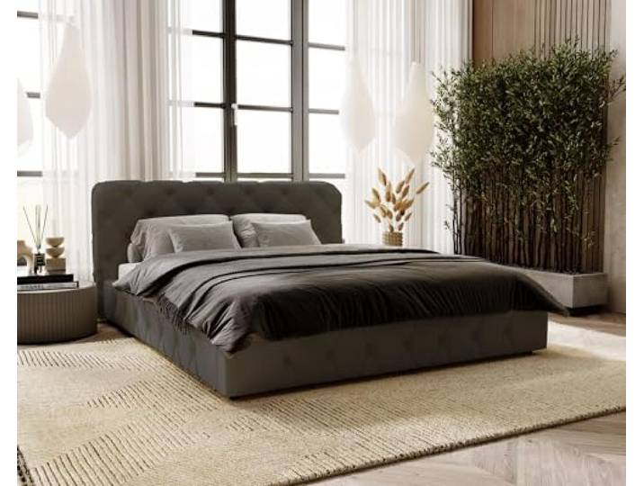 Emporius Polsterbett 160x200 Alise, Glamour Stil, Schlafzimmer - Doppelbett mit Bettkasten, Lattenrost - Velvet (Dunkelgrau - Amor Velvet 4321)