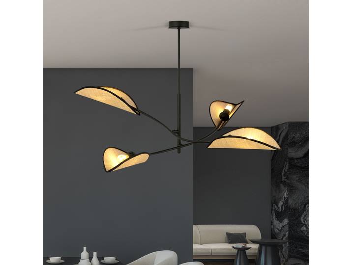 Plafonnier Lotus 102 x 51 x 102cm Noir/Marron 4 Tissu mélangé Ampoule électrique E14