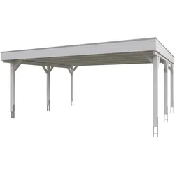 Skan Holz Grunewald - Flachdach Carport aus Leimholz Breite 622 cm Gr. 1 - 622 x 554 cm Aluminium Dachplatten mit Trapezprofil (unbehandelt) weiß Holzcarport
