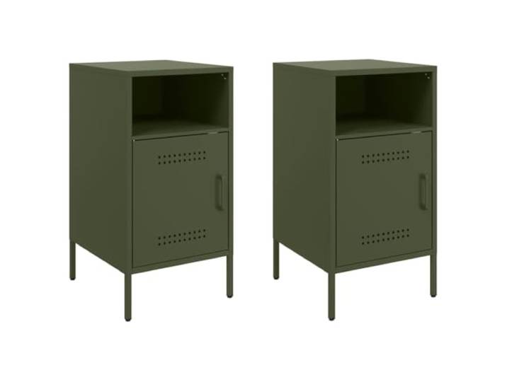KDVXBCQJH Nachttisch 2er Set Stahl Beistelltisch 36x39x68cm Olivgrün Robuste Nachtschränke aus Metall mit Tür und Fächern für Schlafzimmer und Wohnzimmer, langlebig und flexibel nutzbar.