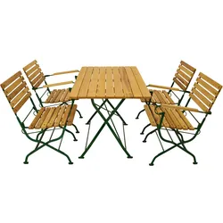 Klappgarnitur PASSAU 5-teilig, Flachstahl grün + Robinie, klappbar