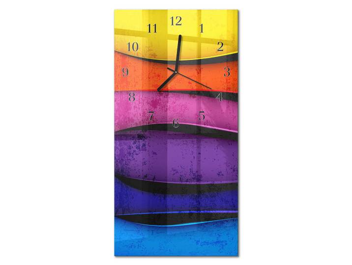 Tulup Wanduhr aus Glas 30x60 cm - Bunte Streifen, Mehrfarbig, Rechteckig, 30x60x0.4 cm, Dekoration, Uhren, Wanduhren