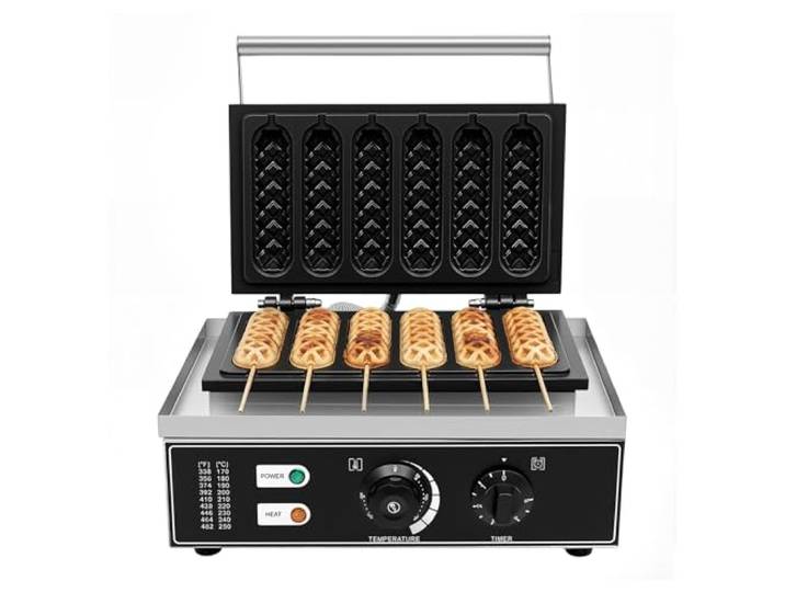 DunleyMin 1500W Hot Dog Maschine Edelstahl Waffeleisen Kommerzielle Waffelgerät Waffeln Am Stiel Waffelsticks Corn Dogs Waffeleisen für Bäckereien, Restaurants