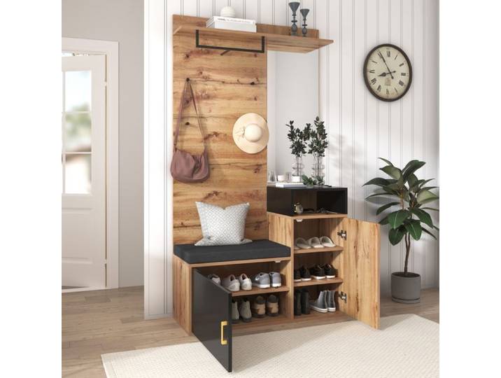 Portemanteaux Mural pour entrée avec Armoire a Chaussures et Banc à chaussures vestiaire d'entrée avec Miroir Meubles d'entrée