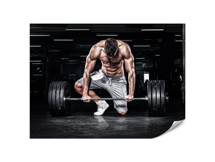 Muralo Fototapete Muskulöser Mann Fitnessstudio Training Sport 500x350, Beige, Grau, Schwarz, Papier, Sport, Person/Charakter, Rechteckig, 500x350 cm, Tapeten & Wandverkleidungen, Fototapeten