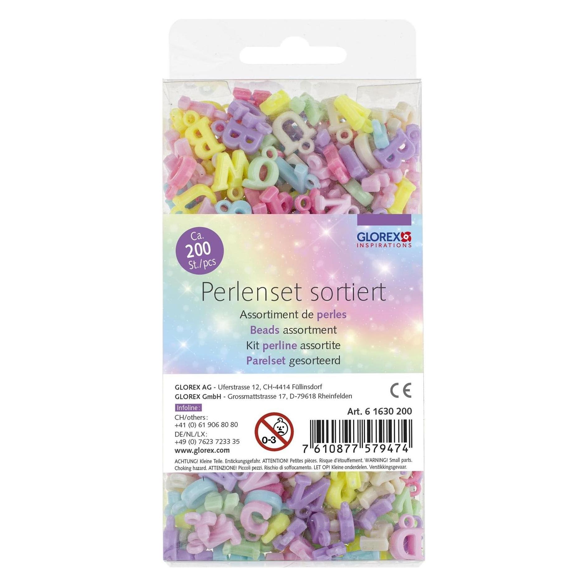 Glorex Buchstabenperlen aus Kunststoff, ca. 200 Stk, Pastellfarbig (61630200)