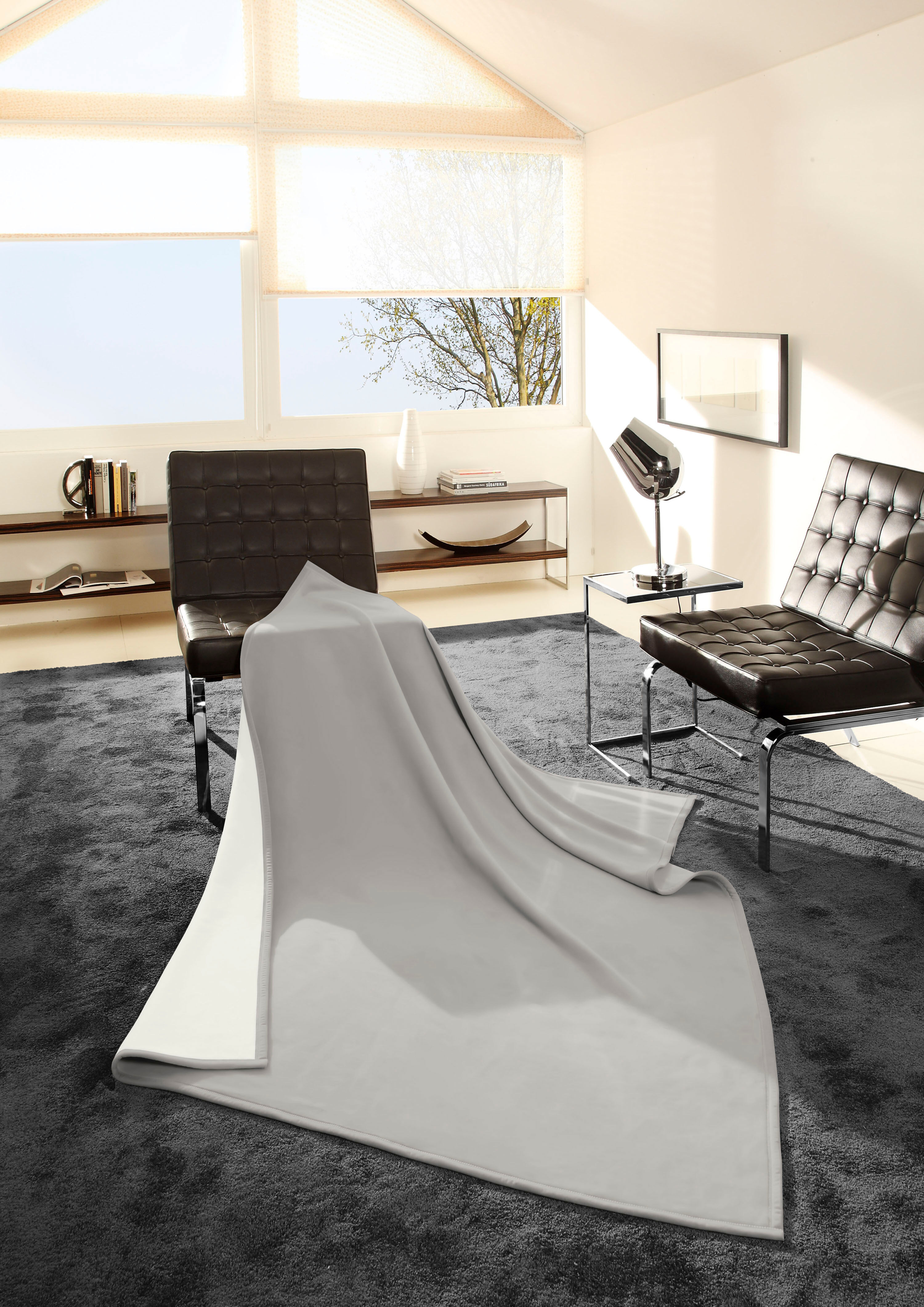 Biederlack Exklusiv "Doubleface" Wohndecke "Doubleface" mit Velourband-Einfassung, 150x200cm rauch, ecru B/L: 150cm x 200cm