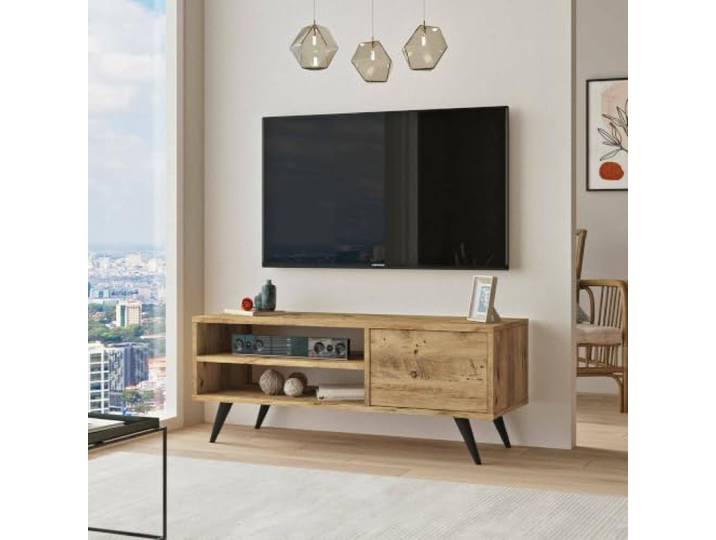 Dmora Nunk Sideboard, Wohnzimmerschrank, niedriger Schrank für TV, Wandbasis, 110 x 40 x 44 cm, Eiche