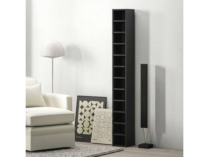 HOMCOM Rangement CD/DVD 12 Compartiments Noir 21x20x175cm