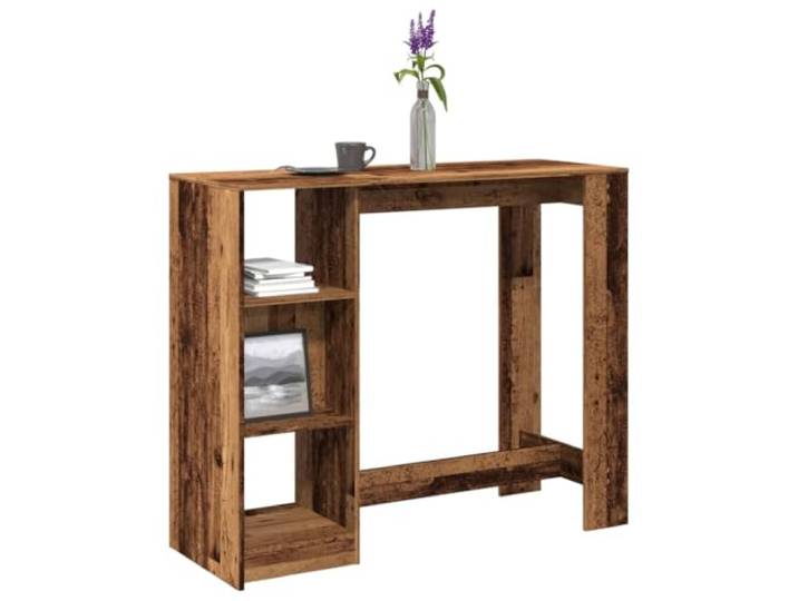 ZXQVLMRS Bartisch mit Regal Altholz-Optik 124x46x103.5 cm Stehtisch 4 Fächer für Stauraum, Robustes Material, Ideal für Küche & Wohnzimmer