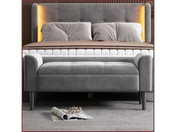 Banc rembourré avec accoudoirs - Velours tufté gris - Multifonctionnel