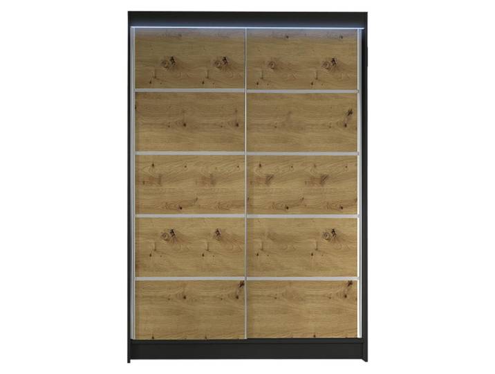 MIRJAN24 Schiebetürenschrank Lino IV, Kleiderschrank vom Hersteller (Schwarz / Artisan Eiche, mit RGB LED Beleuchtung)