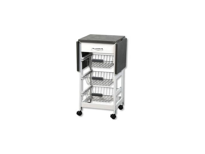 Küchenwagen KESPER mit ausklappbarer Arbeitsplatte , weiss (grau, weiß), B:37cm H:76,5cm T:37cm, MDF, Metall, Rollwagen, Küchenwagen