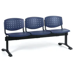 Kunststoff-Wartezimmerbank, Traversenbank, TONY, 3-sitzig, blau