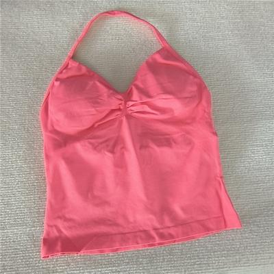 Trendy Discount Goods Women Sexy V Neck Longline Gym Tank Top, Seamless Strappy Padded Yoga Workout Vest, Slim Fit Running Sports Top coral Pink l