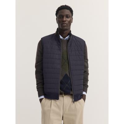 Strickweste BUGATTI "Regular Fit", Herren, Gr. L, blau (390, marine), 80% Baumwolle, 20% Polyester, unifarben, regular fit, ohne Ausschnitt, Westen Strickweste, Regular Fit Steppweste Baumwollmix