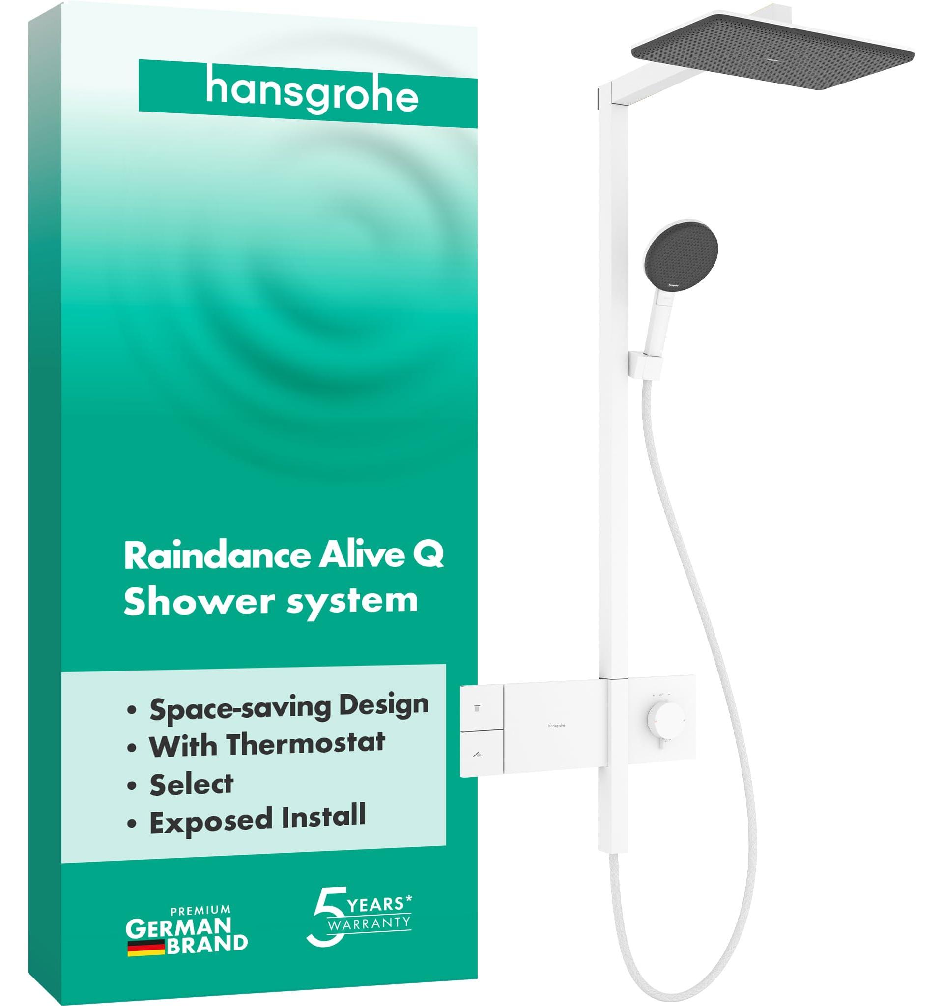 Regendusche 340x210 mm, Thermostat, Handbrause 3 Strahlarten, matt weiß