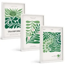 BILDER SET 3er Set - 40x60 cm Weißer Rahmen - Formen grüner Blätter