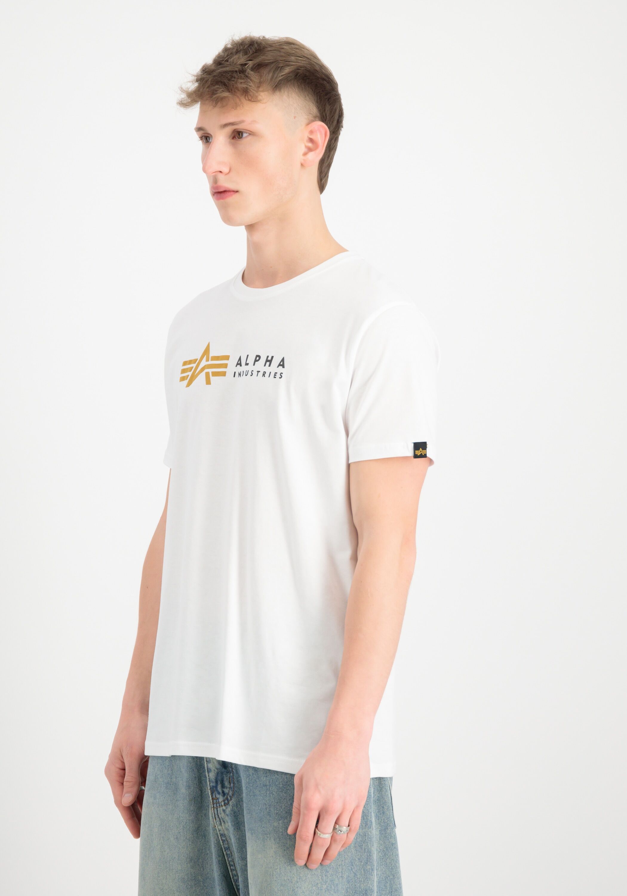 T-Shirt ALPHA INDUSTRIES "Alpha Label T-Shirt PP", Herren, Gr. M, weiß, Obermaterial: 100% Baumwolle, Shirts T-Shirt