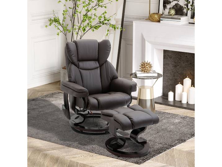 HOMCOM Relaxsessel Massagesessel mit Fußhocker Liegefunktion Kunstleder Braun