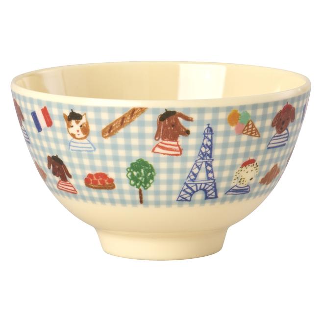 Rice - Melamine Bowl with Blue Kids in Paris Print - Soft Blue - 300 ml (MELBW-SPARIS)