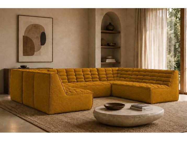 Kaiser Möbel Ecksofa U XL Modulares U-Form, Plüschstoff Pop, Senffarbe, LAZY U XL