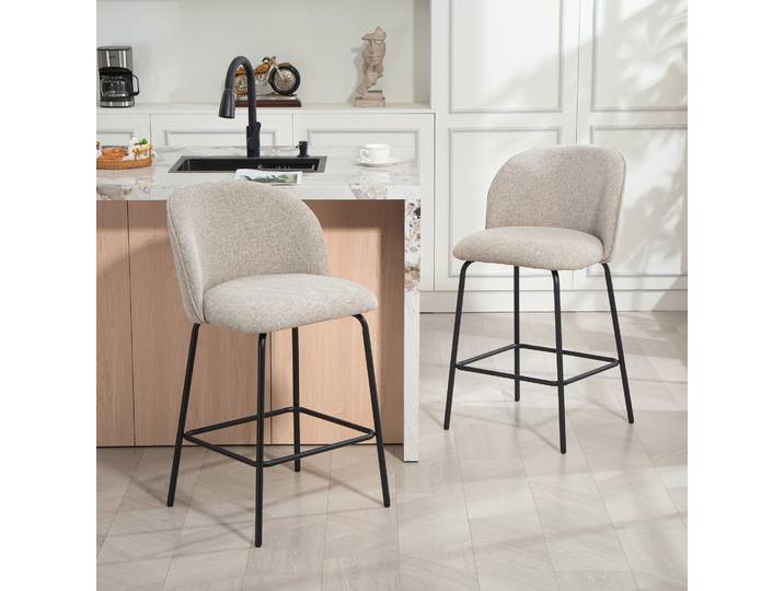 HOMCOM Tabourets de Bar x2 Tissu Gris avec Dossier et Repose-Pieds