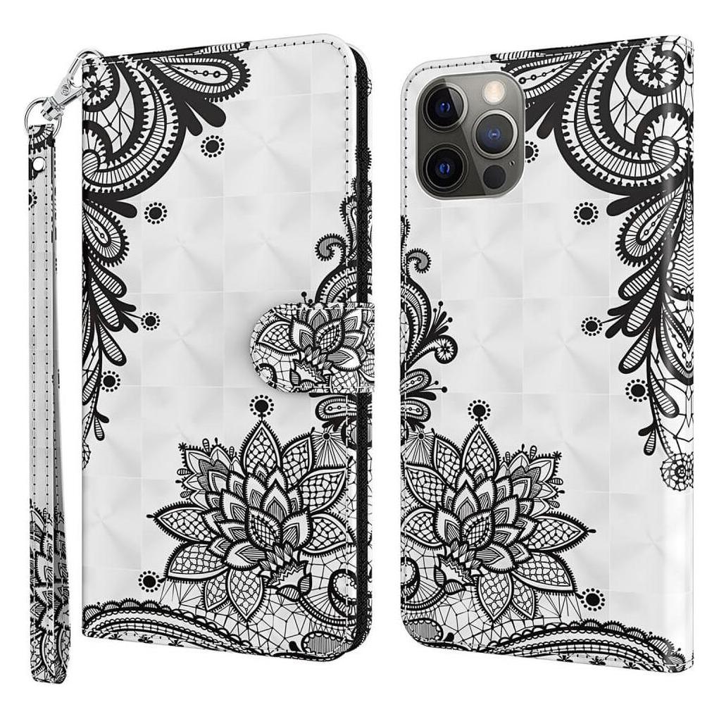Cover-Discount iPhone 15 Pro Max - Etui Glitzer Effekt Blumen schwarz (Apple iPhone 15 Pro Max) (660155096H)