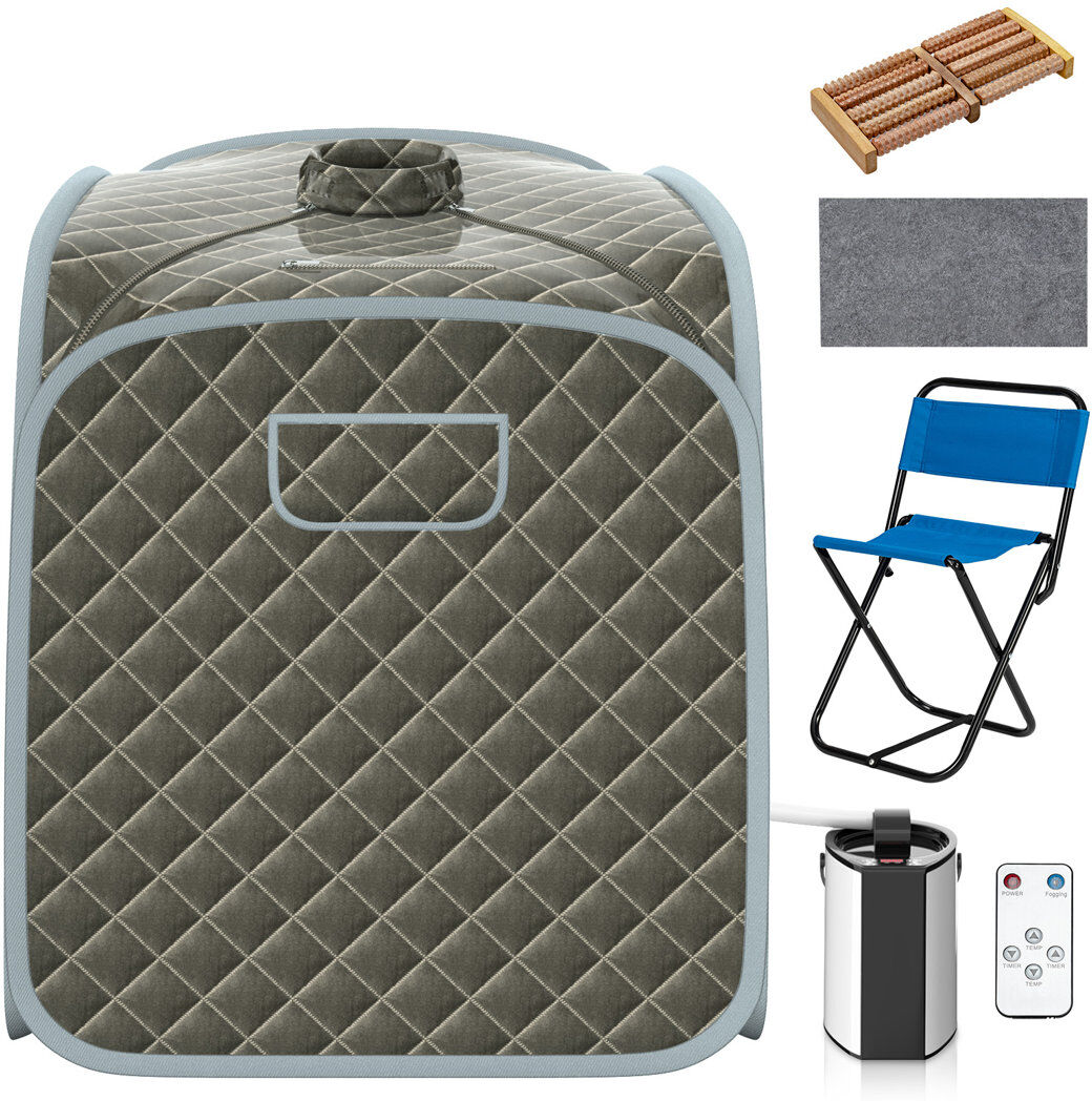 Symple Stuff 1 - Person Indoor / Outdoor Portable Traditional Steam Sauna with Remote Control Grey 1
