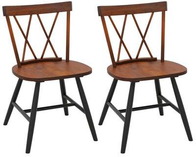 Costway Farmhouse Kitchen Dining Chair Set of 2 with Rubber Wood Frame-Dark Brown