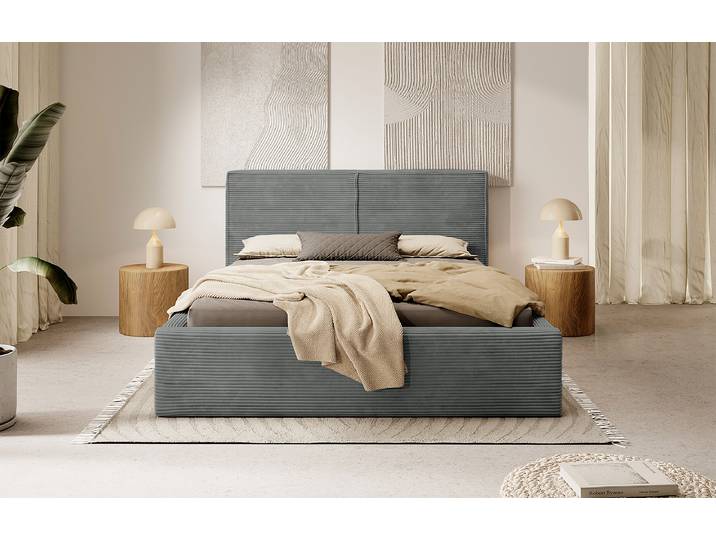 lit capitonné Farese 180 x 200cm Velours côtelé Poppy Gris