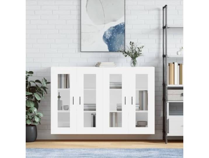 Jkghdrt 2er Set Wandschränke Weiß Holzwerkstoff mit Glastür Hängeschrank Glastüren, Wandmontage, feuchtigkeitsbeständig, als Highboard-Aufsatz nutzbar, platzsparend