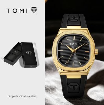 Fusion Finds Men's Quartz Watch With Square Dial Waterproof Rubber Strap Analog Wristwatch 5