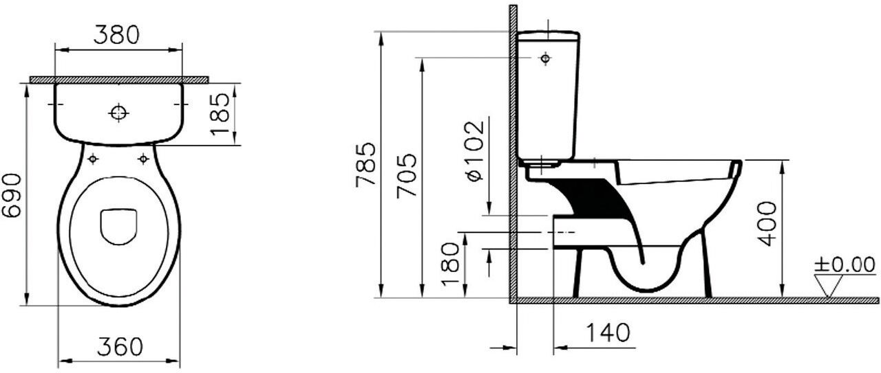 Pack blanc WC NORMUS complet avec réservoir 3/6 L sortie horizontale VITRA 9780B003-0599