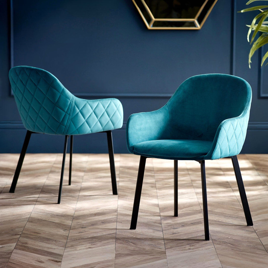George Oliver Colbourne Velvet Armchair Teal 82cm H X 62cm W X 59cm D