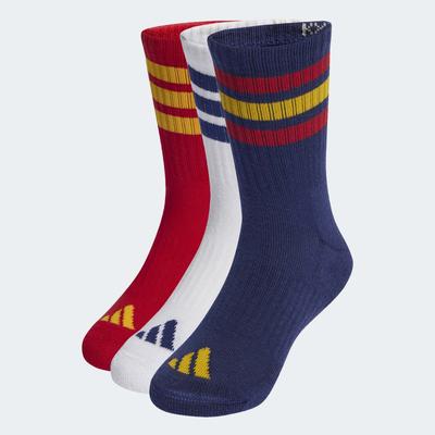 Funktionssocken ADIDAS PERFORMANCE "3-STREIFEN KIDS, KNÖCHELLANG, MIT POLSTERUNG, 3ER-PACK", Jungen, Gr. 31-33, bunt (dunkelblau, team power rot 2, weiß), Obermaterial: 63% Baumwolle, 32% Polyester, 4% Elasthan, 1% Polyamid, Socken