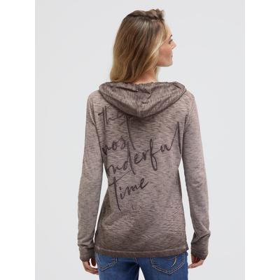 Kapuzenshirt SOCCX, Damen, Gr. XS, braun (chocolate), Web, Material: 100% Baumwolle, bedruckt, regular fit normal, V-Ausschnitt, eingesetzt gerader Abschluss, Shirts Kapuzenshirt, mit Brusttasche