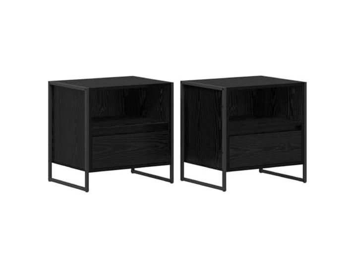 Heofavd Nachttisch 2er Set Schwarz Eichen-Optik 50x39,5x50 cm