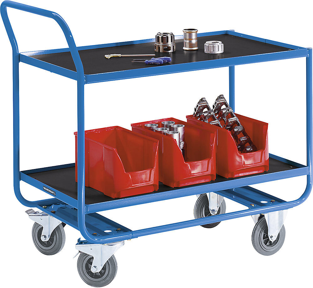 Tischwagen, 2 Ladeflächen mit Stahl-Abrollrand, Vollgummibereifung, spurlos eurokraft pro