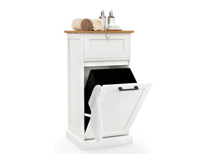 WÄSCHESCHRANK mit Wäschekorb Weiß