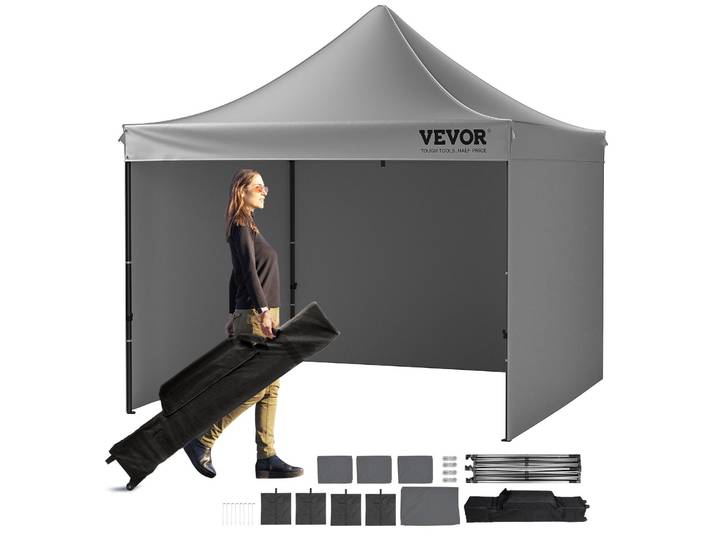 VEVOR Pavillon 304\,8x304\,8x320cm Tente de jardin 500DPolyuréthanetissu argenté Pavillon pliant réglable en hauteur avec sac de rangement Tente de réception 6-8 personnes Pop up Tente pliante Pavillon de jardin pour sortie camping