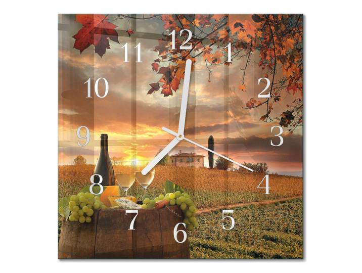 Tulup Wanduhr aus Glas 30x30 cm - Wein Natur, Mehrfarbig, Quadratisch, 30x30x0.4 cm, Dekoration, Uhren, Wanduhren