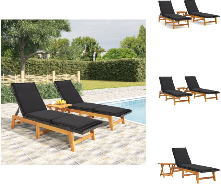 vidaXL 3-tlg. Garten-Lounge-Set Poly Rattan & Massivholz Akazie - Sonnenliegen