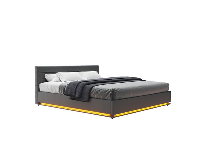 Lederbett LED STARDUST 180 x 200 cm grau