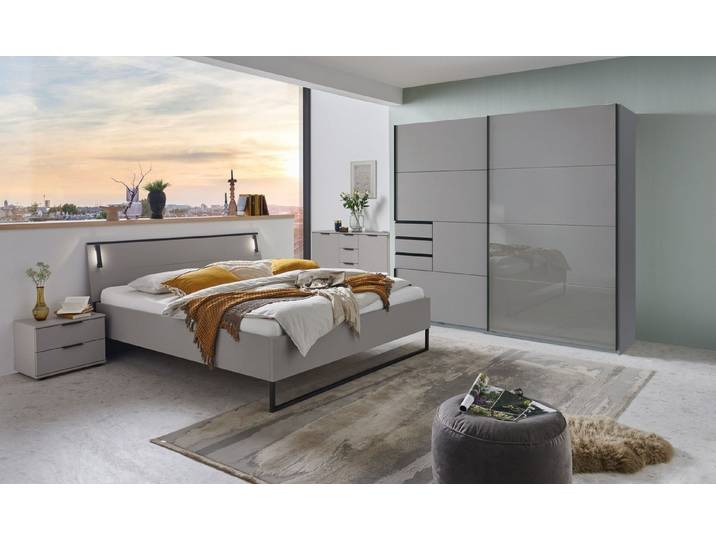 Wimex Schlafzimmer-Set (5tlg) Schrank, Bett 188x92x210cm, Kommoden, Saharagrau, Abs. Grafit, (5tlg)