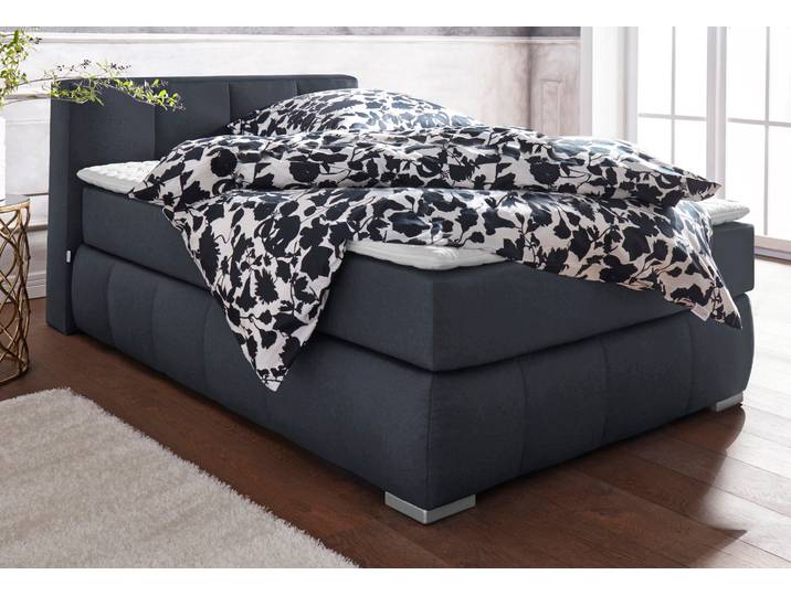 Boxspringbett, Samtoptik, Grau, 147×245 cm, Inkl. Topper, Modern, Home-affaire