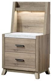 Kodotan sofa 1pc Rustic Transitional Contemporary Nightstand Wall Panel Natural Brown Faux Stone Top W/Led Light Bed Side Cabinet